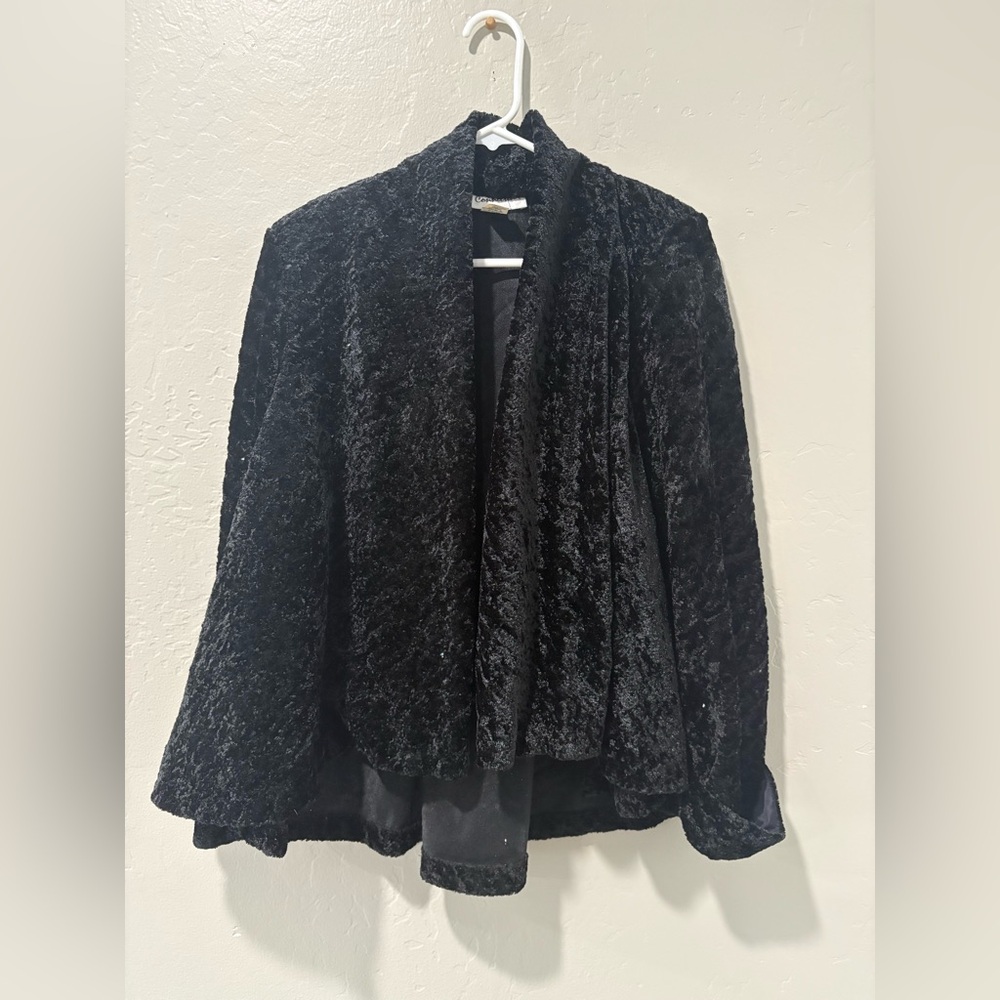 Connected Black Soft with Shoulder Pads Open Coat